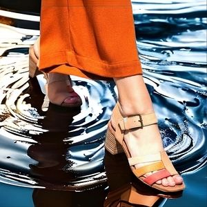 NWT Toms Estella Strapy block heal Sandal - Women's sz 12, tan, blush, orange